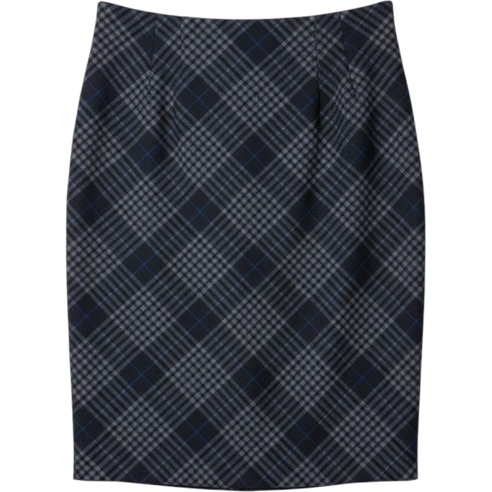 Amanda + Chelsea Pencil Skirt M Blue Plaid High Waist Stretch Dark Academia